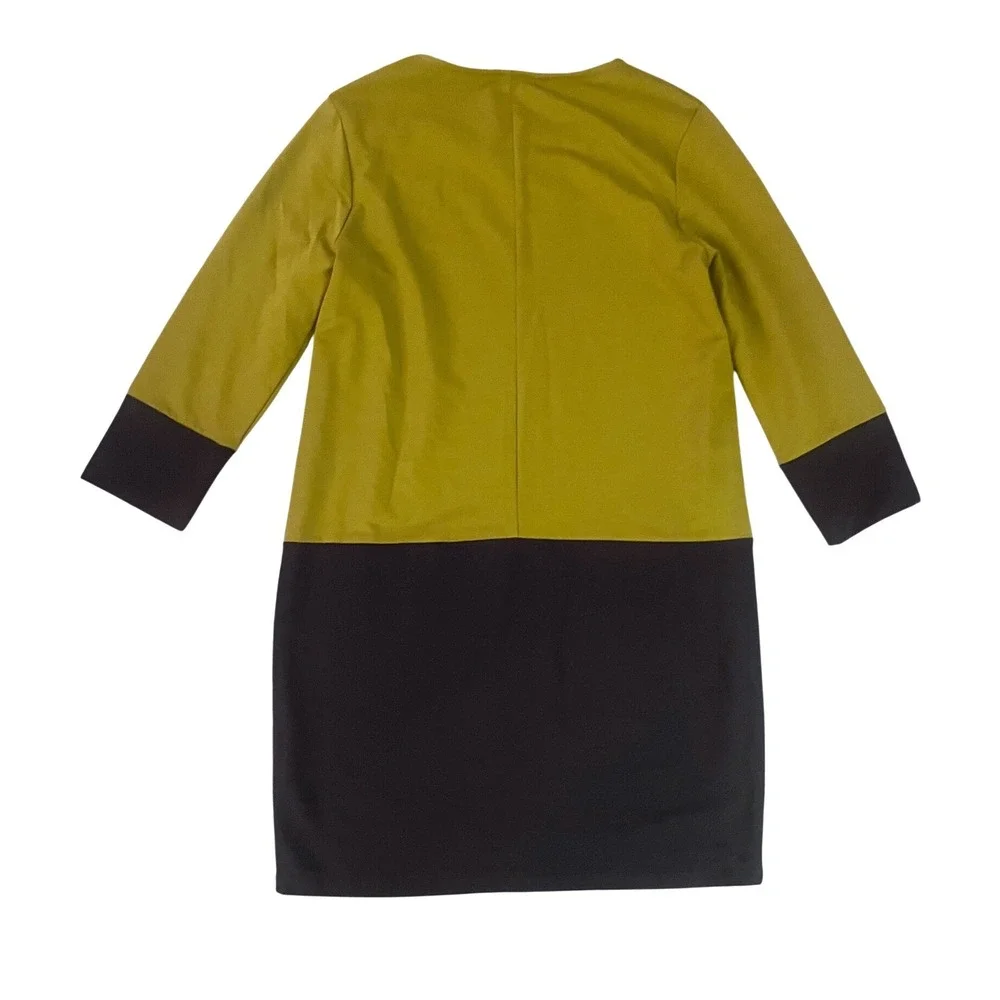 Chalet et Ceci Women's Colorblock‎ Crew Neck Dress Olive Lagenlook- Size S